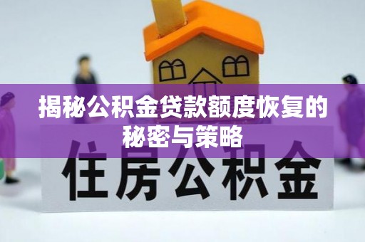 卫辉揭秘公积金贷款额度恢复的秘密与策略